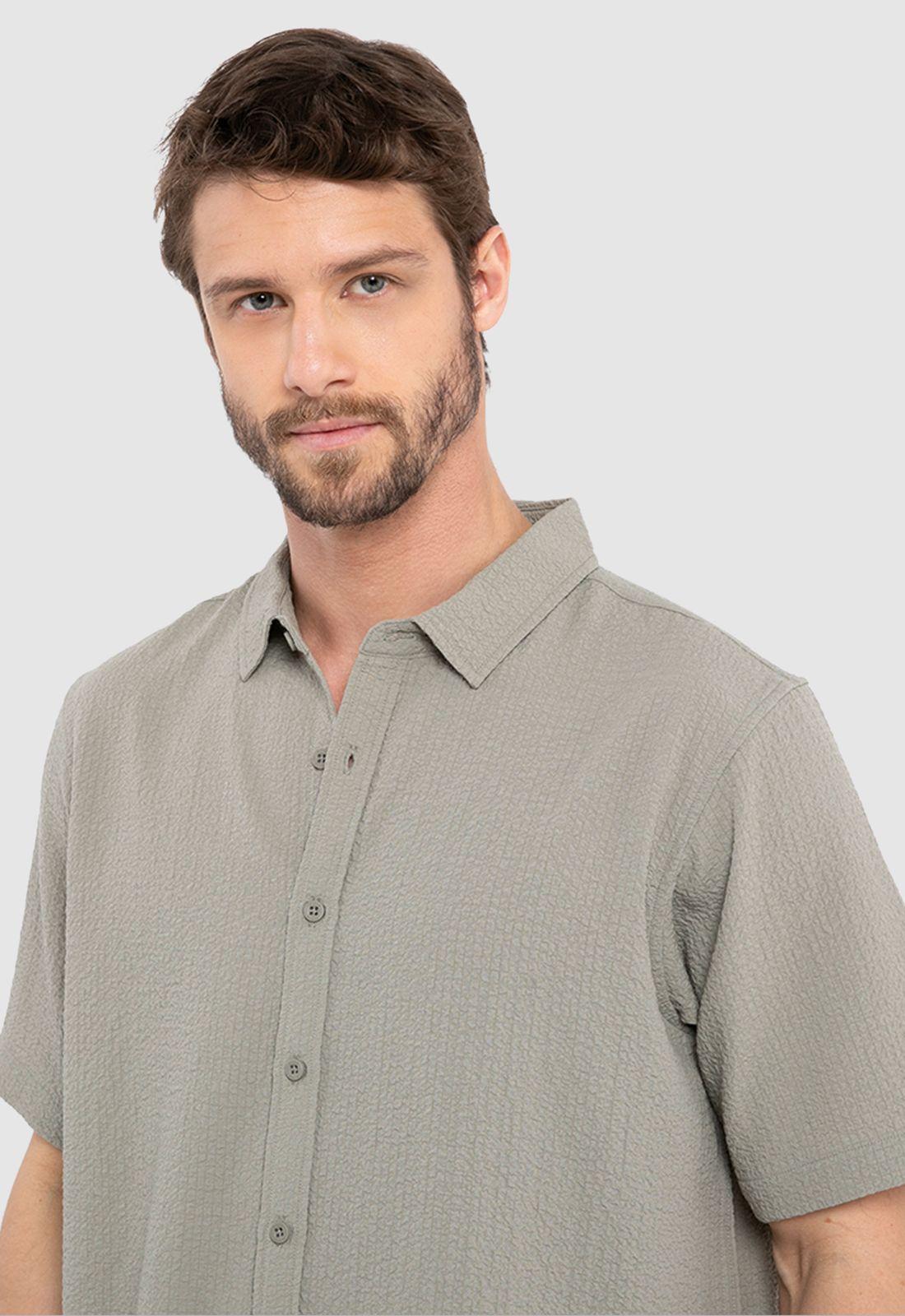 Camisa Wrinkle Manga Corta Gris Claro Black Bubba-2