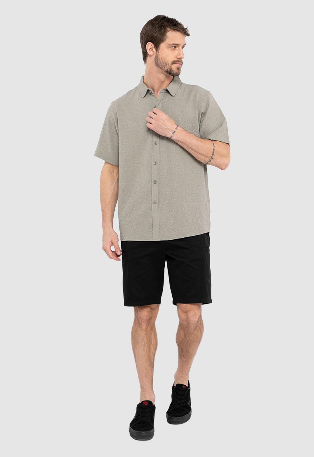 Camisa Wrinkle Manga Corta Gris Claro Black Bubba-5