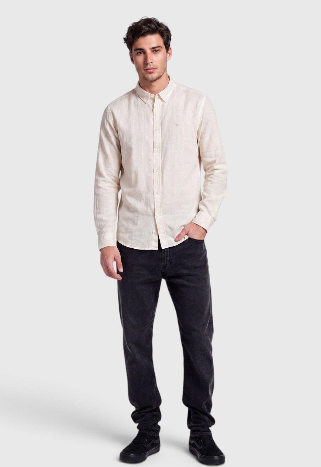Camisa Lino Manga Larga Blanca Black Bubba-2