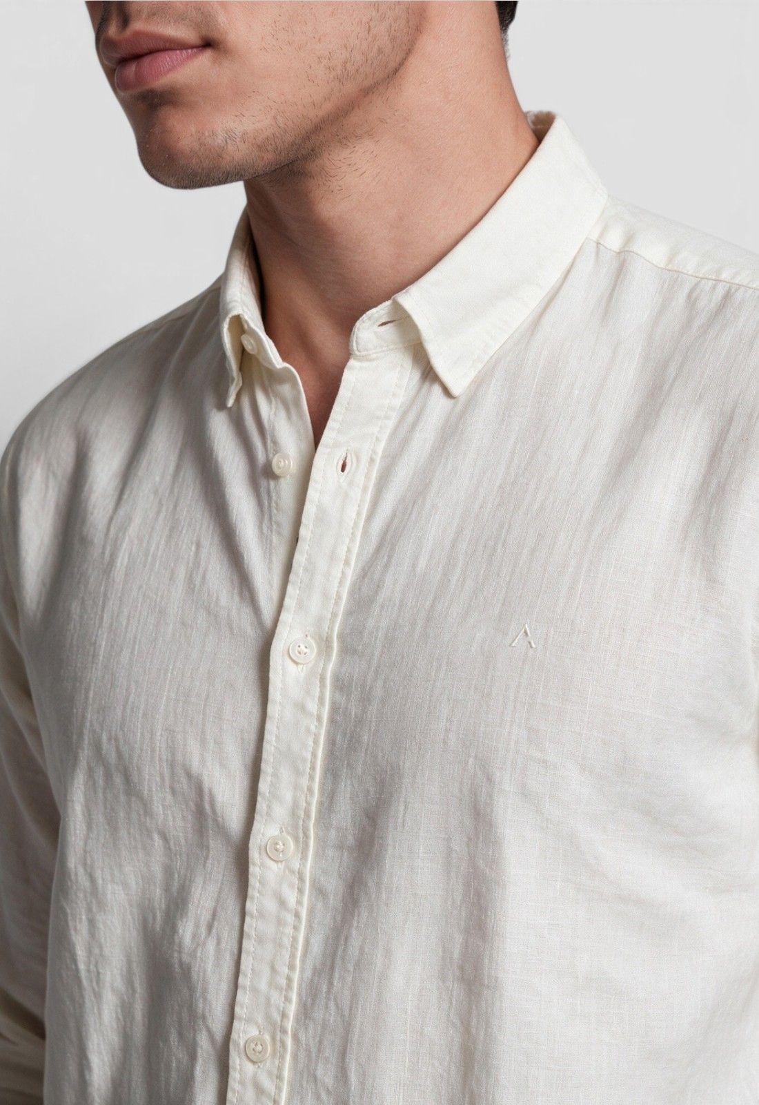 Camisa Lino Manga Larga Blanca Black Bubba-3