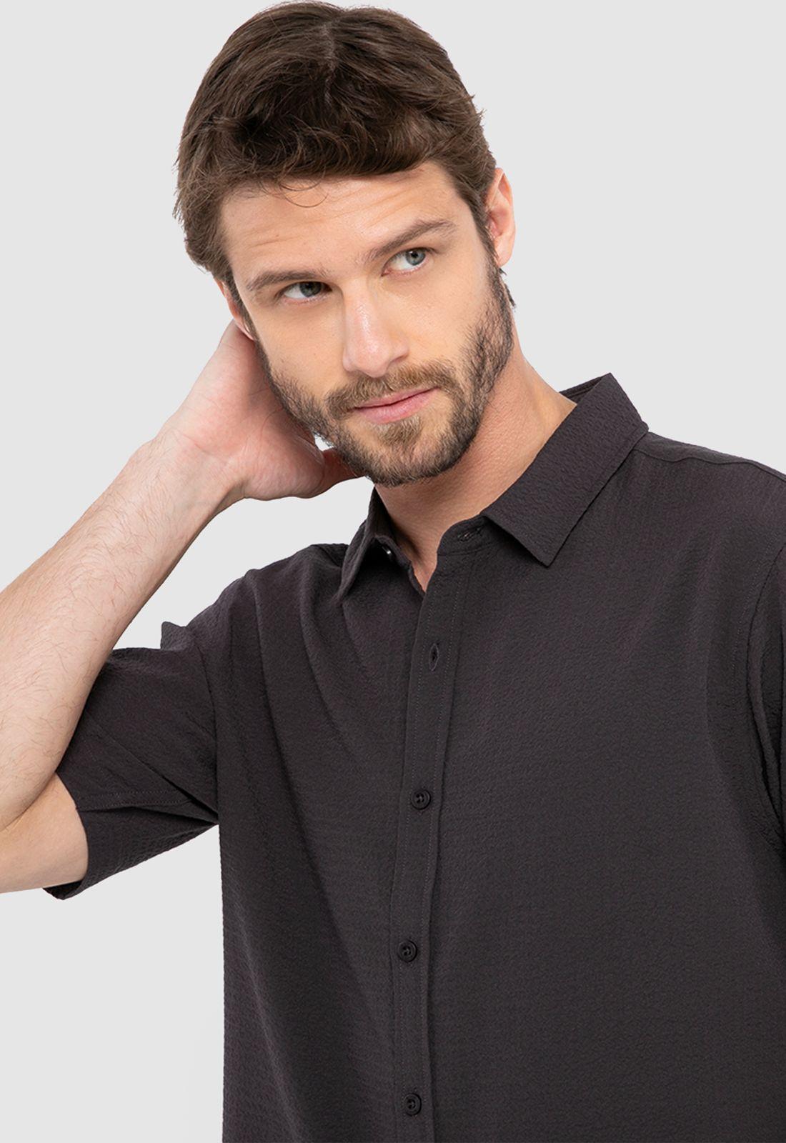 Camisa Wrinkle Manga Corta Gris Marengo Black Bubba-2