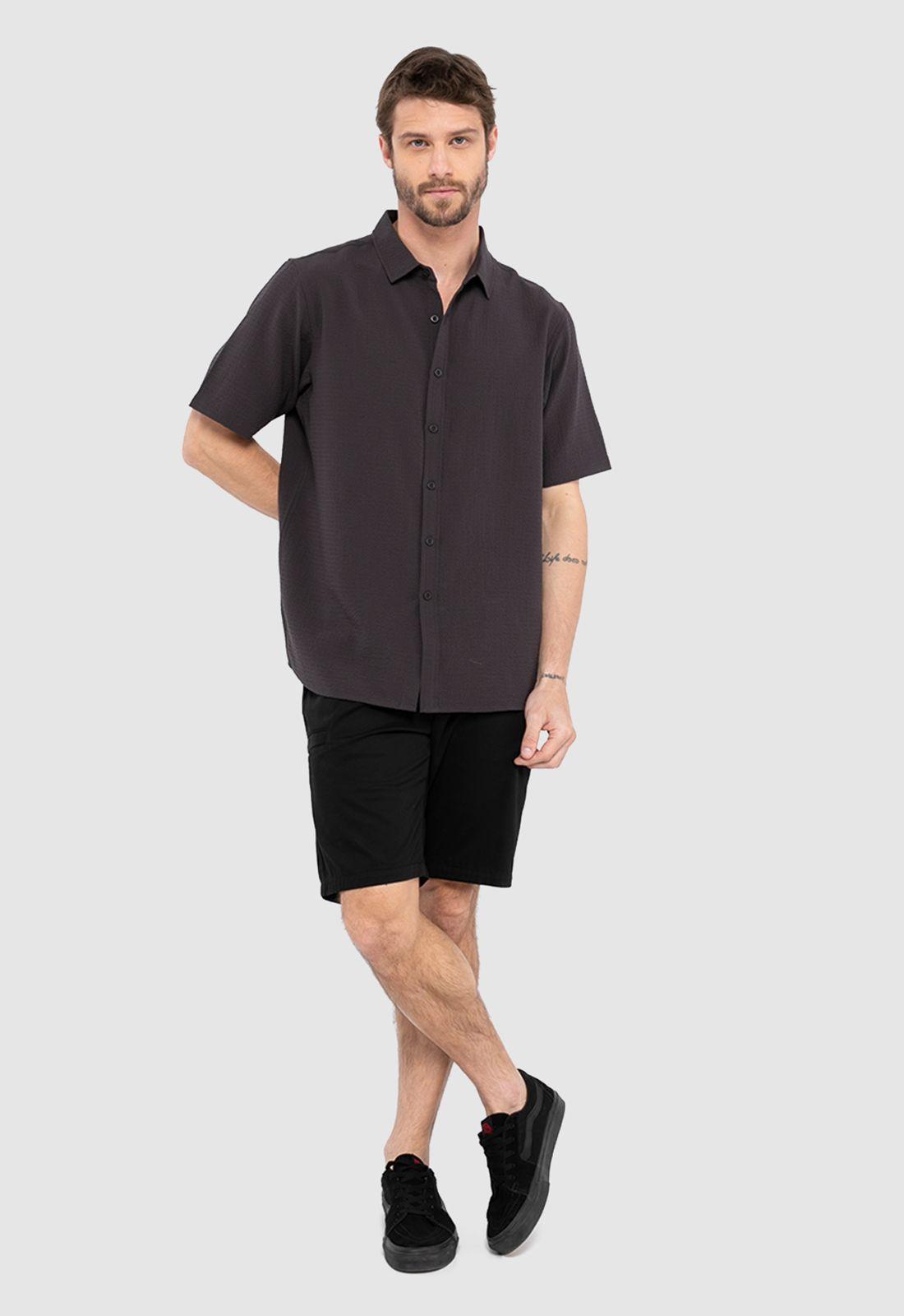 Camisa Wrinkle Manga Corta Gris Marengo Black Bubba-5