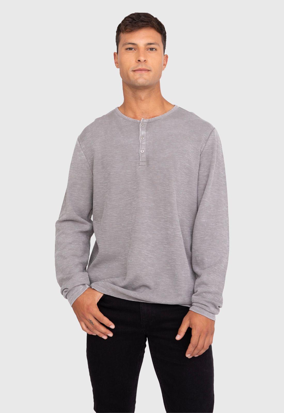 Polera Henley Manga Larga Gris Black Bubba-0