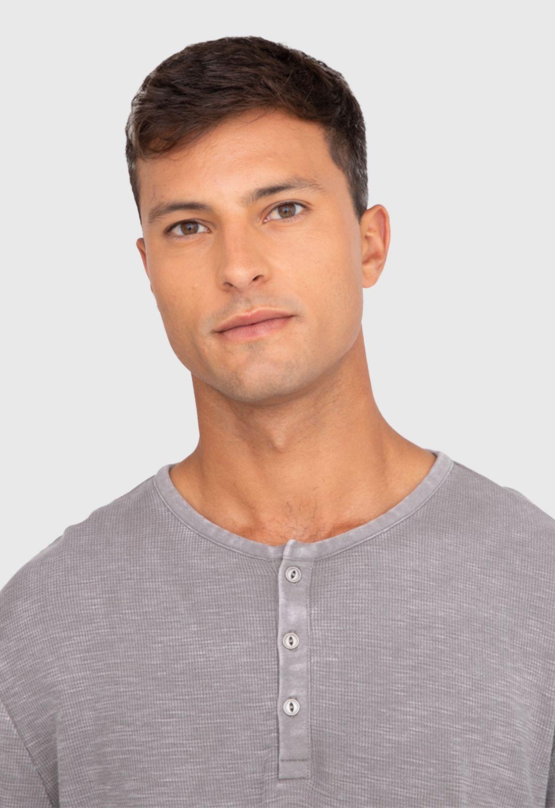 Polera Henley Manga Larga Gris Black Bubba-2