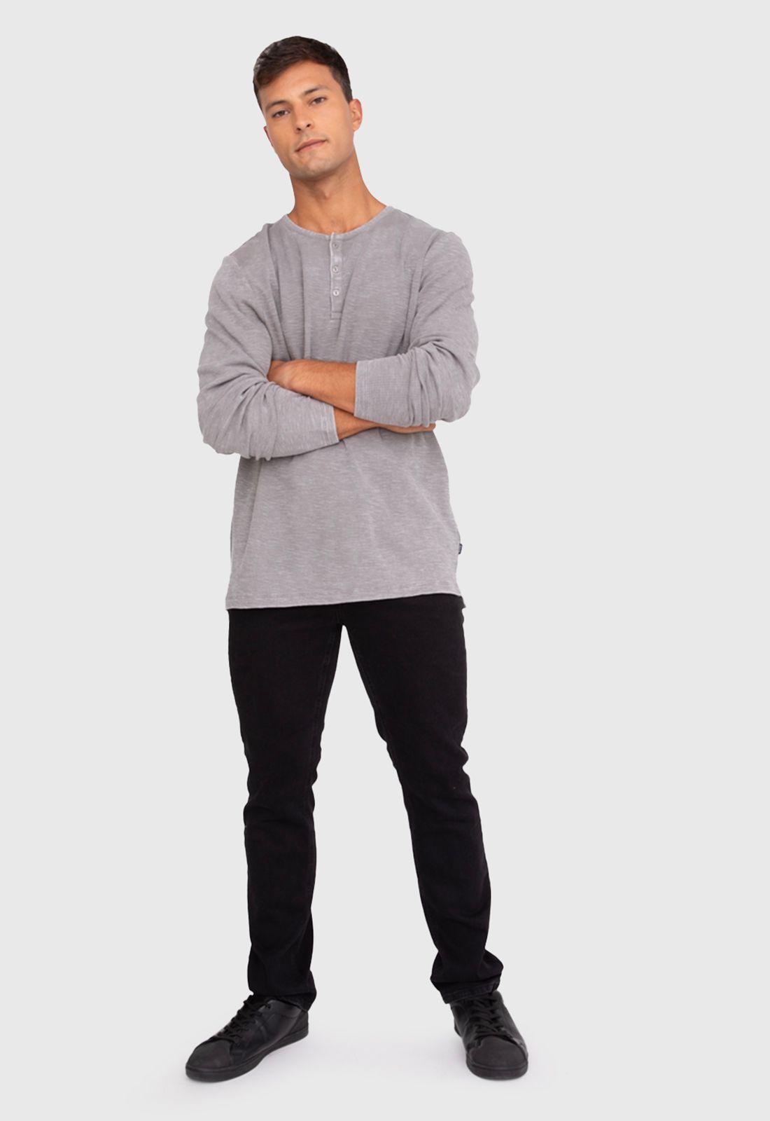 Polera Henley Manga Larga Gris Black Bubba-5