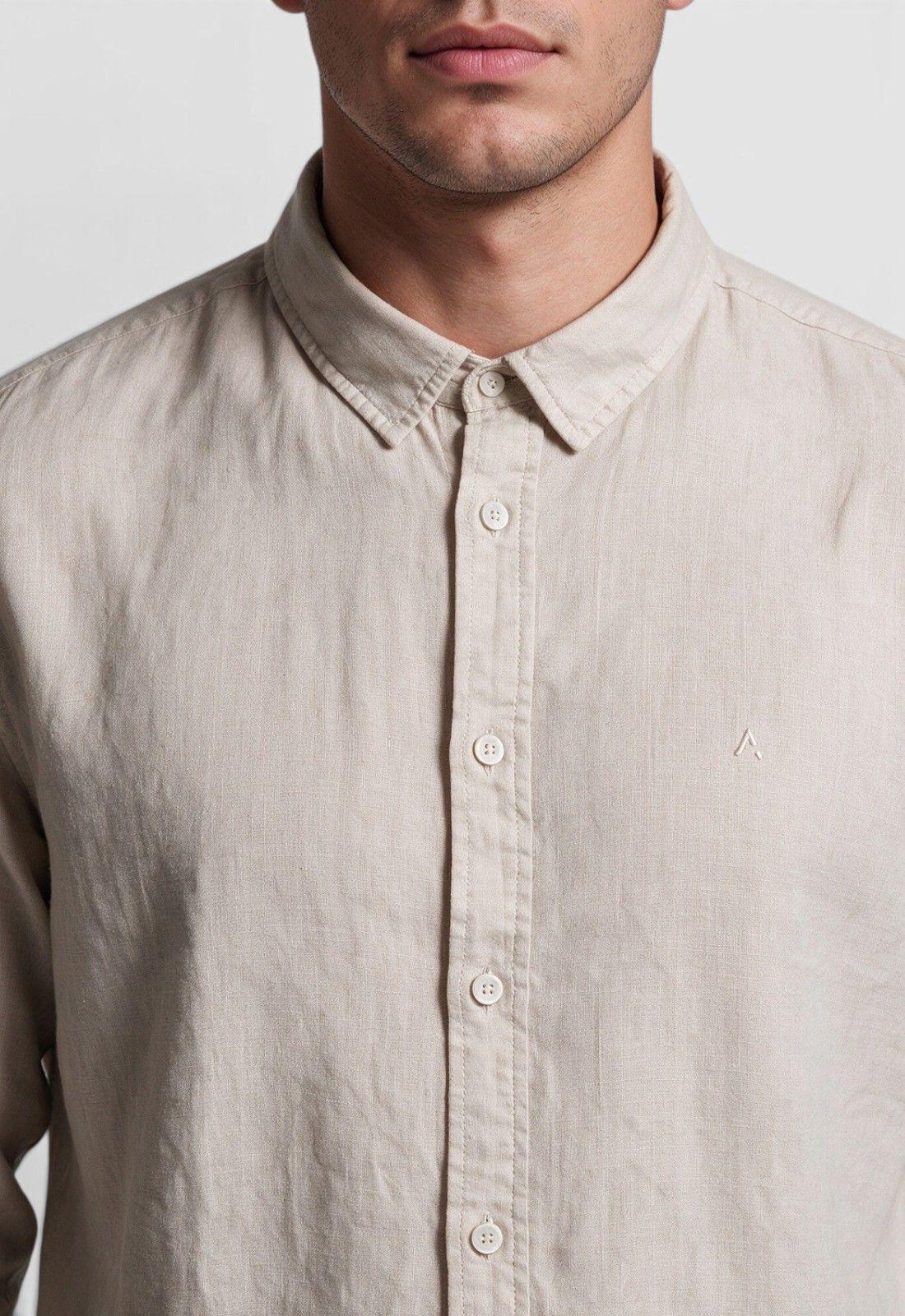 Camisa Lino Manga Larga Beige Black Bubba-3