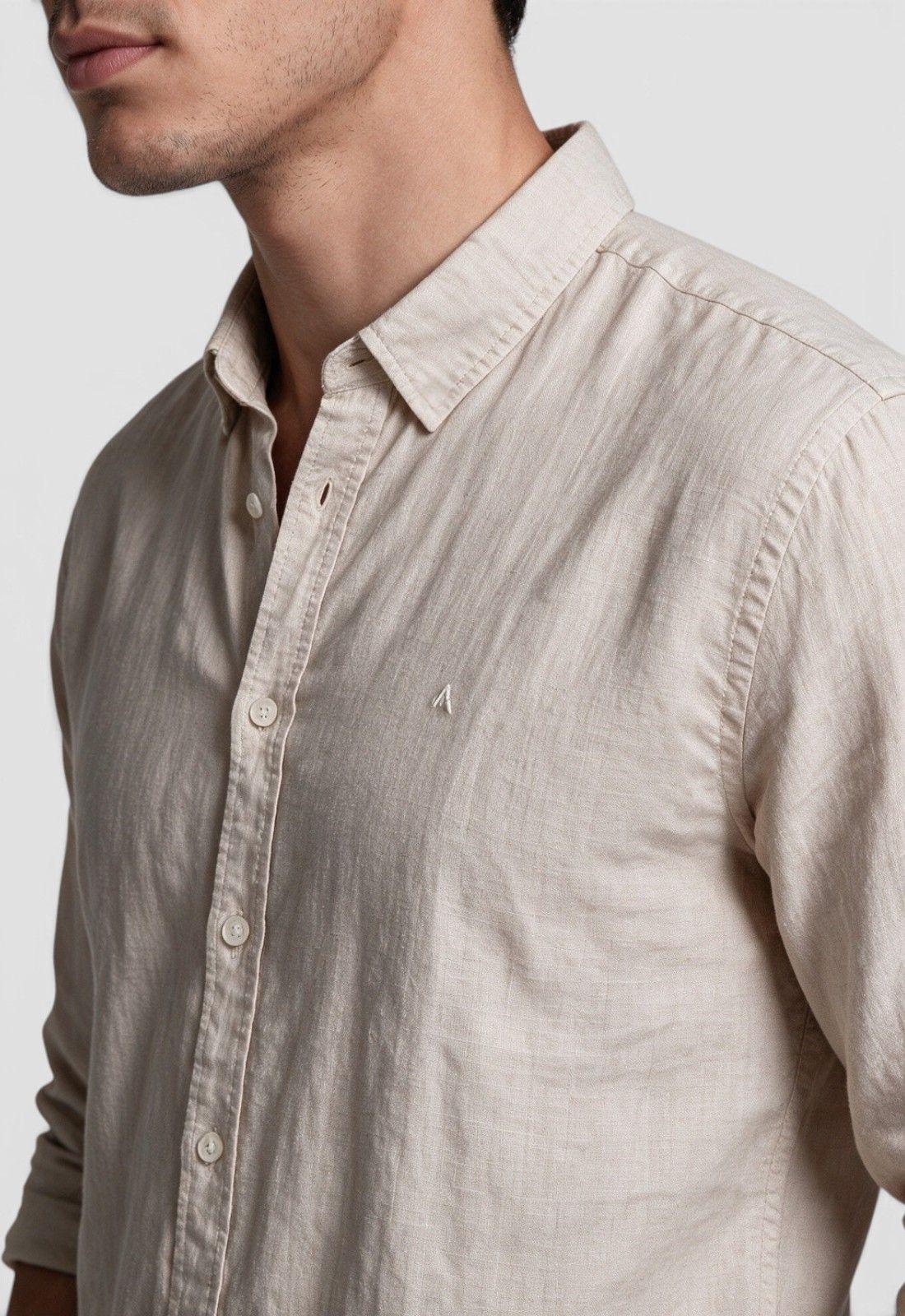Camisa Lino Manga Larga Beige Black Bubba-4