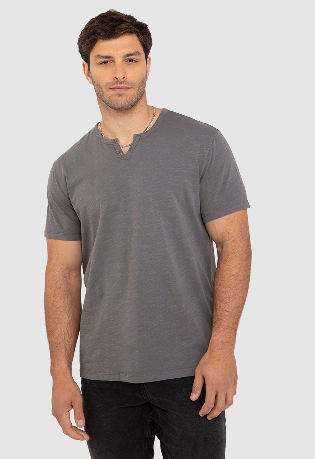 Polera Henley Manga Corta Gris Claro Black Bubba-0
