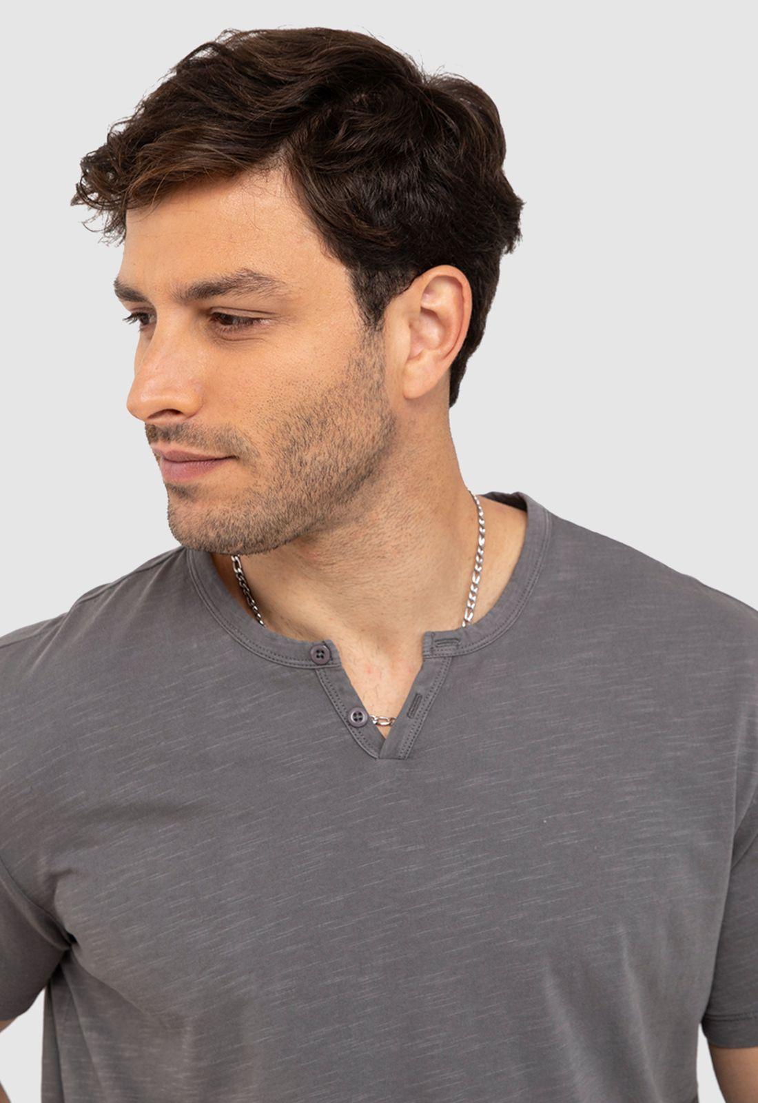 Polera Henley Manga Corta Gris Claro Black Bubba-2
