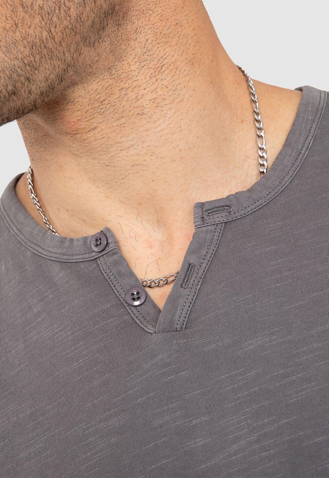 Polera Henley Manga Corta Gris Claro Black Bubba-3