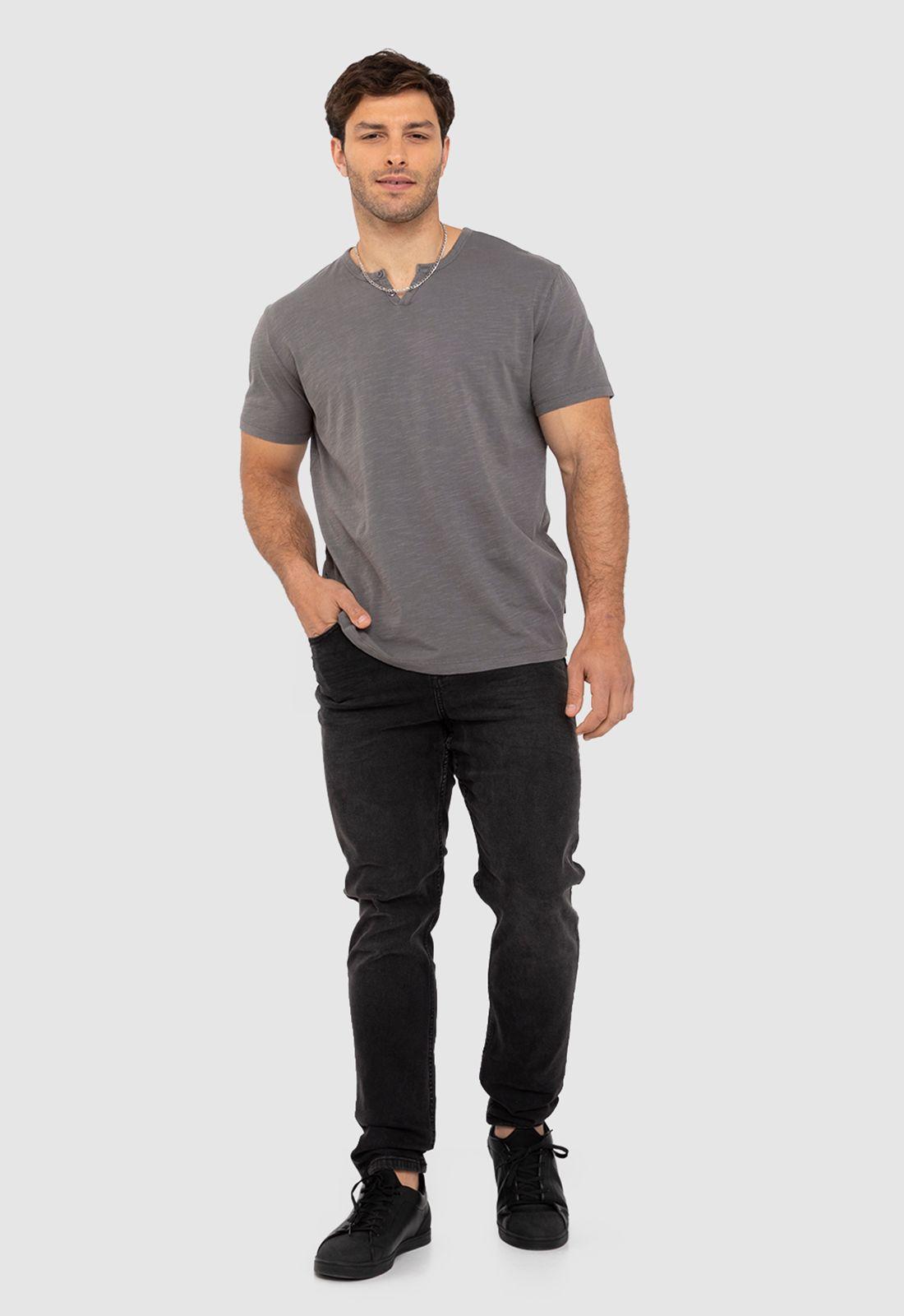 Polera Henley Manga Corta Gris Claro Black Bubba-5