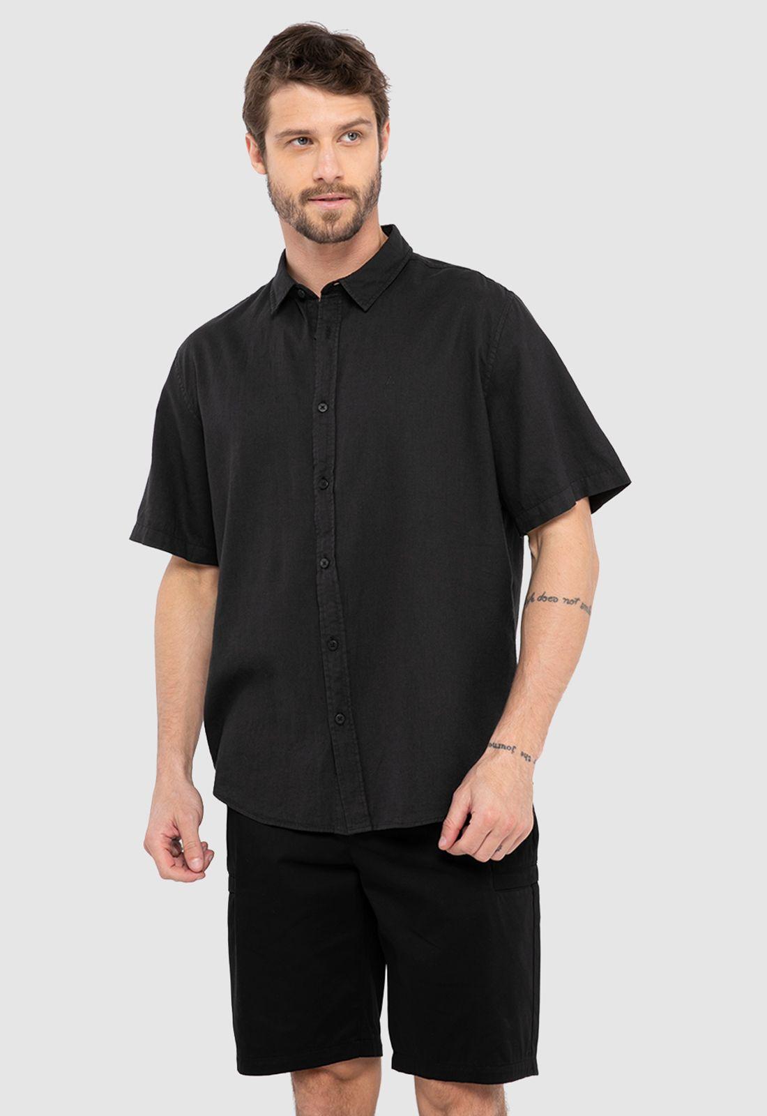 Camisa Lino Manga Corta Negra Black Bubba-0