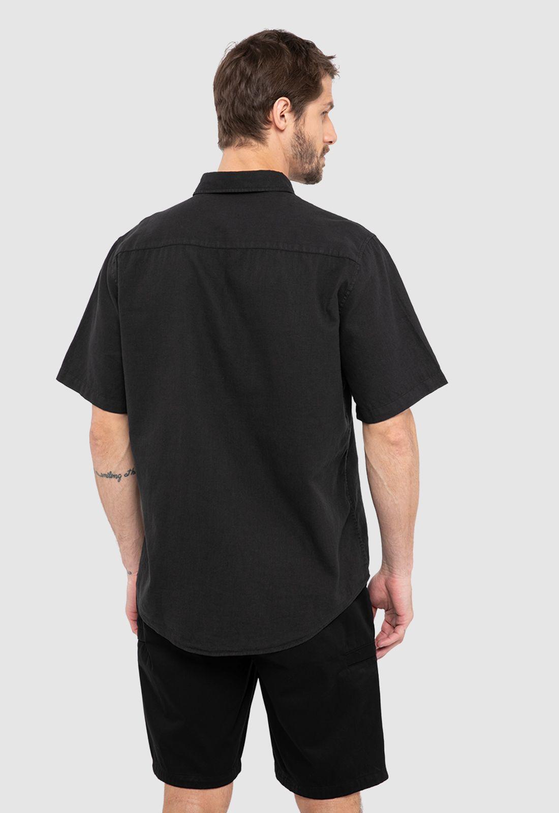 Camisa Lino Manga Corta Negra Black Bubba-1