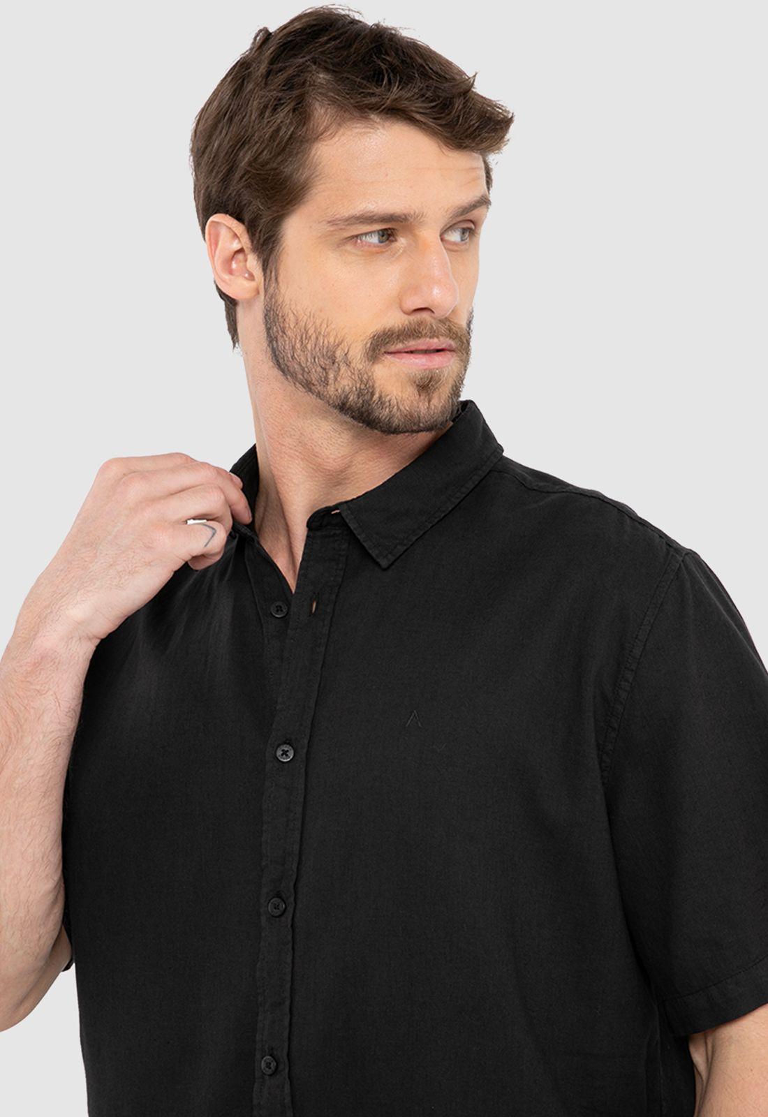 Camisa Lino Manga Corta Negra Black Bubba-2