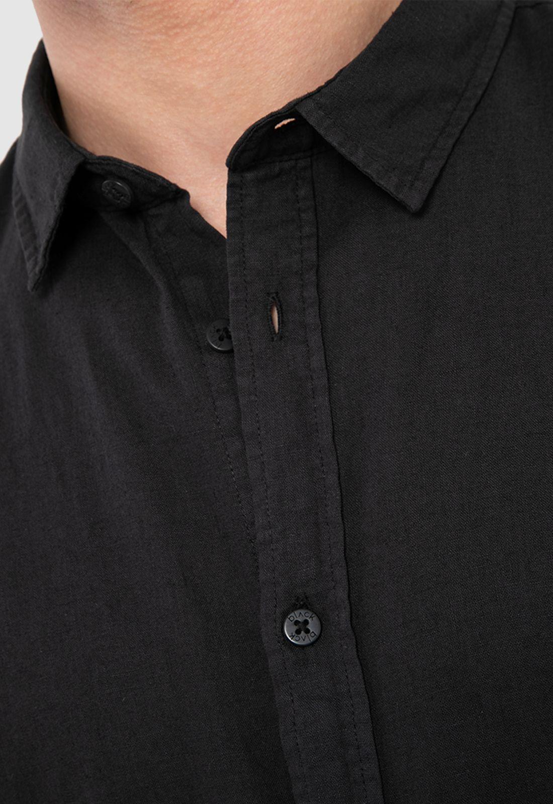 Camisa Lino Manga Corta Negra Black Bubba-3
