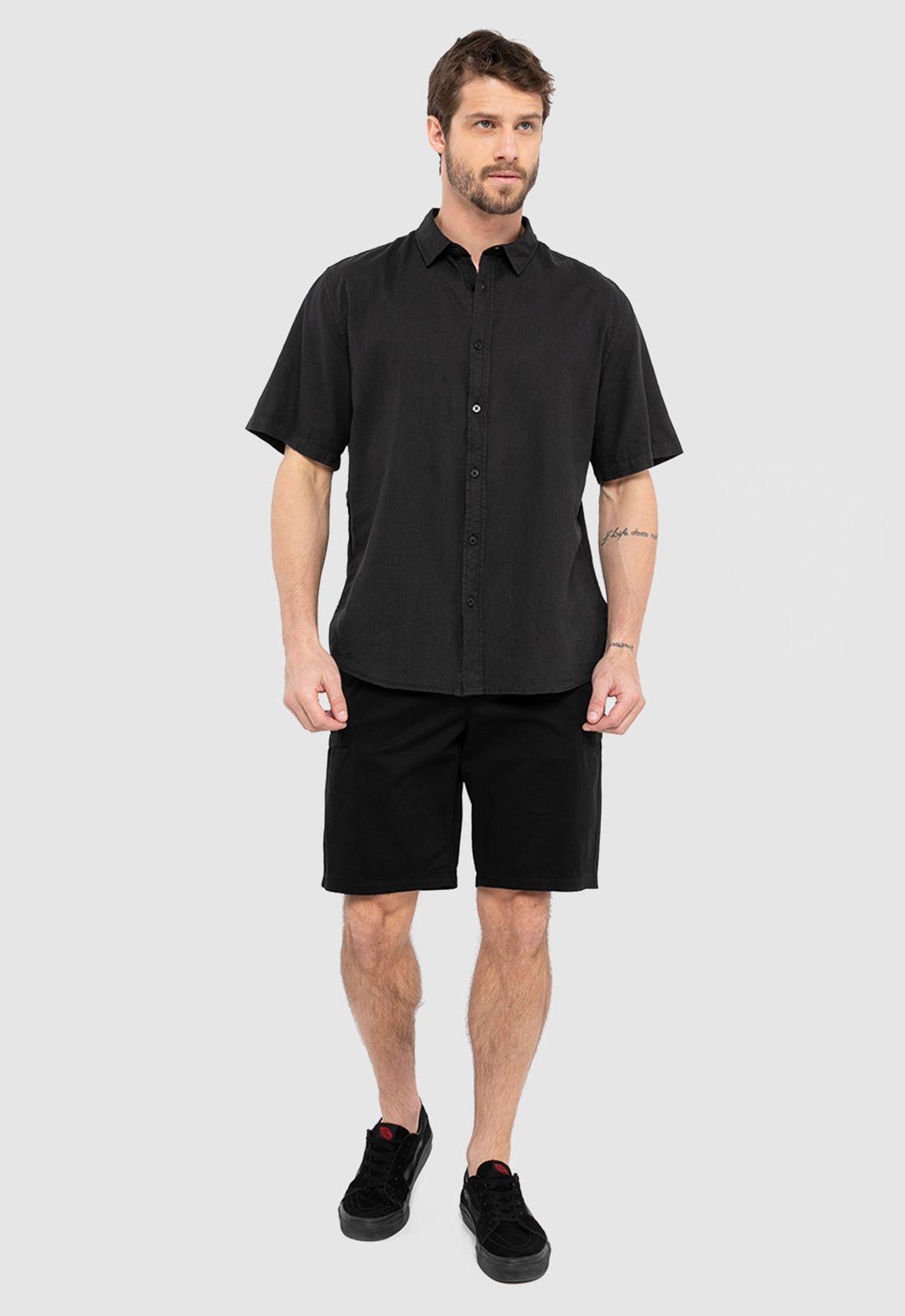 Camisa Lino Manga Corta Negra Black Bubba-4