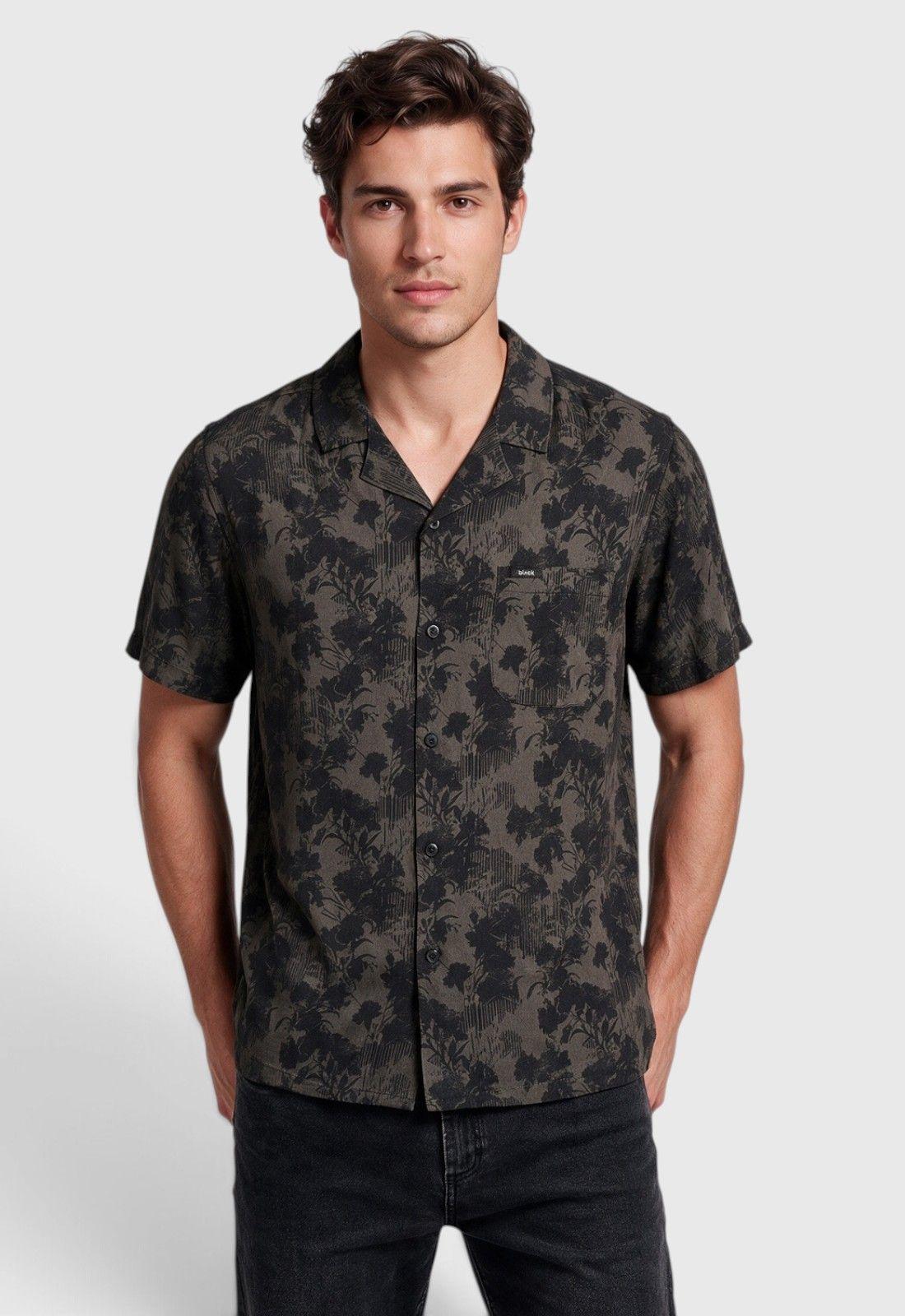 Camisa Viscosa Zebra Print Gris Oscuro Black Bubba-0