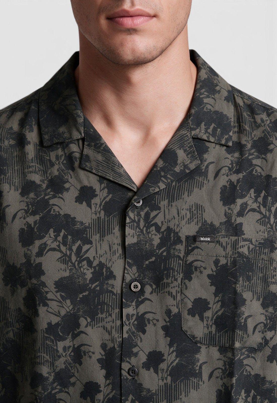 Camisa Viscosa Zebra Print Gris Oscuro Black Bubba-3