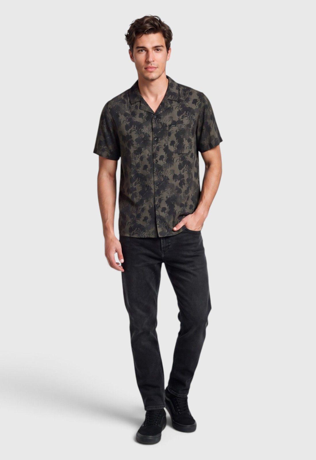 Camisa Viscosa Zebra Print Gris Oscuro Black Bubba-4
