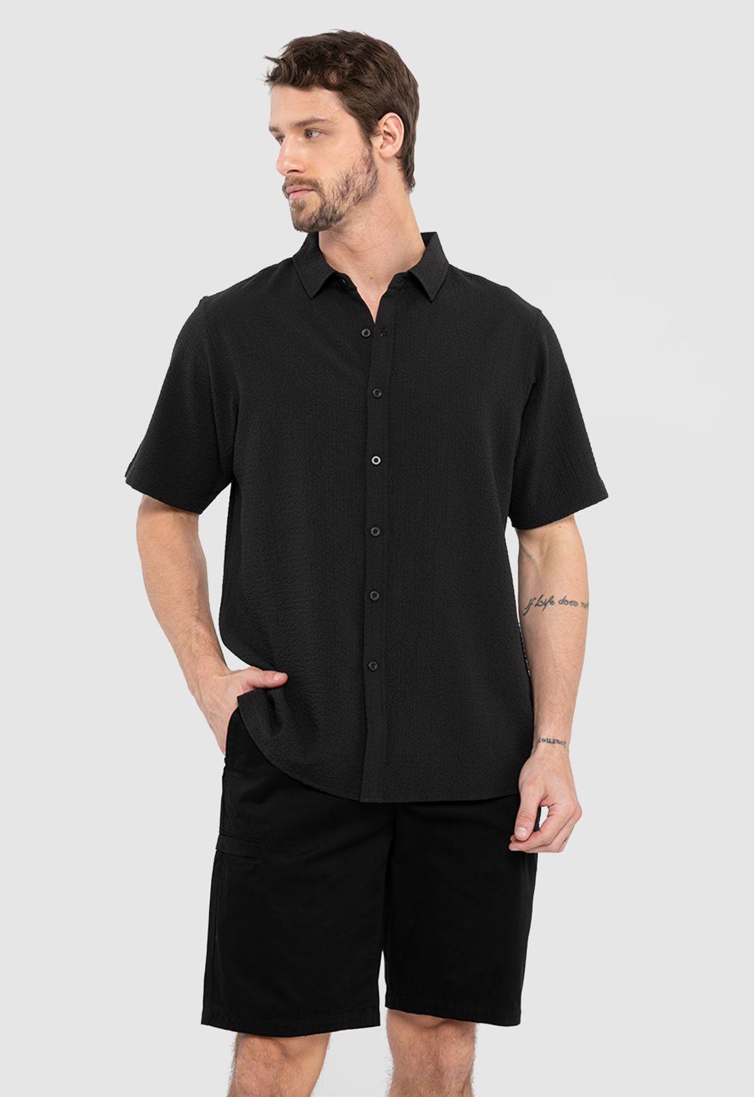 Camisa Wrinkle Manga Corta Negro Black Bubba-0