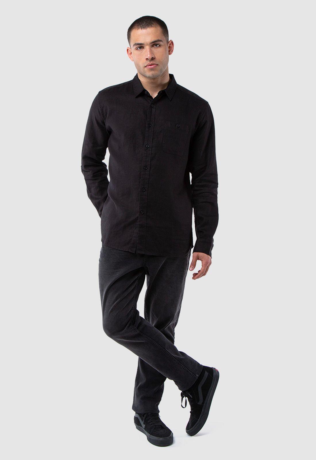 Camisa Manga Larga Lino Black Black Bubba-0
