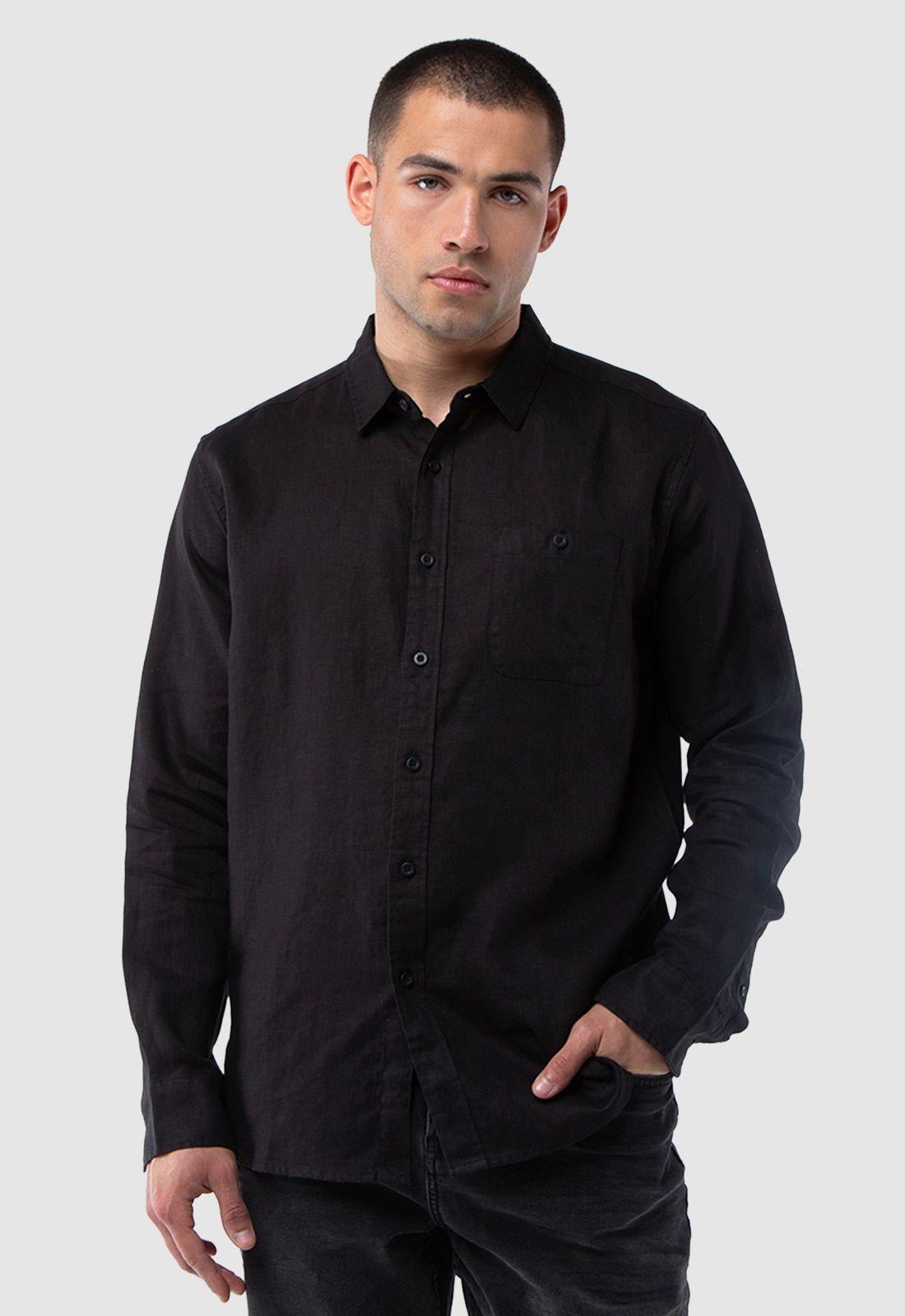 Camisa Manga Larga Lino Black Black Bubba-1