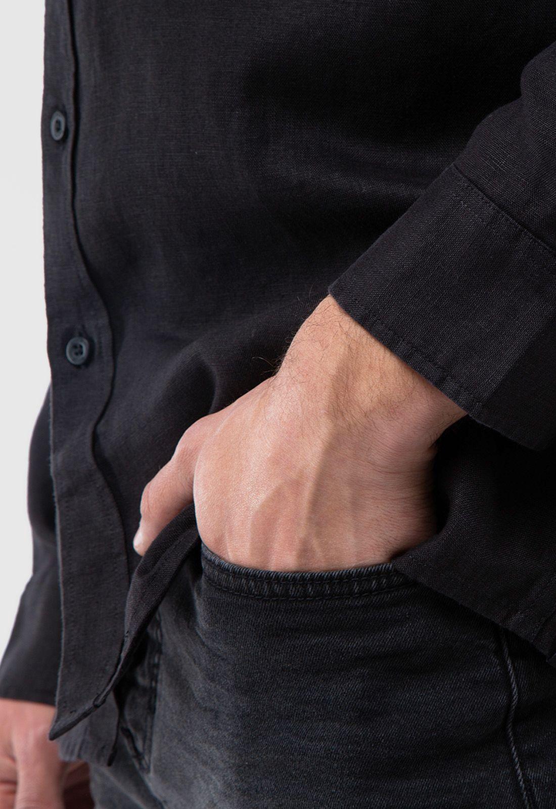 Camisa Manga Larga Lino Black Black Bubba-3