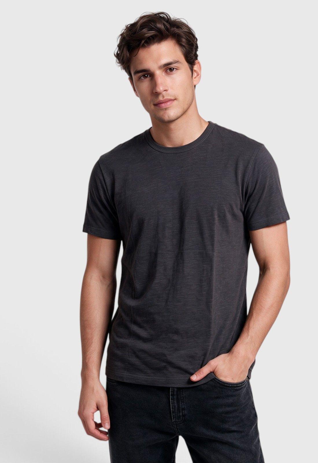 Polera Slub Cotton Manga Corta Gris Marengo Black Bubba-0