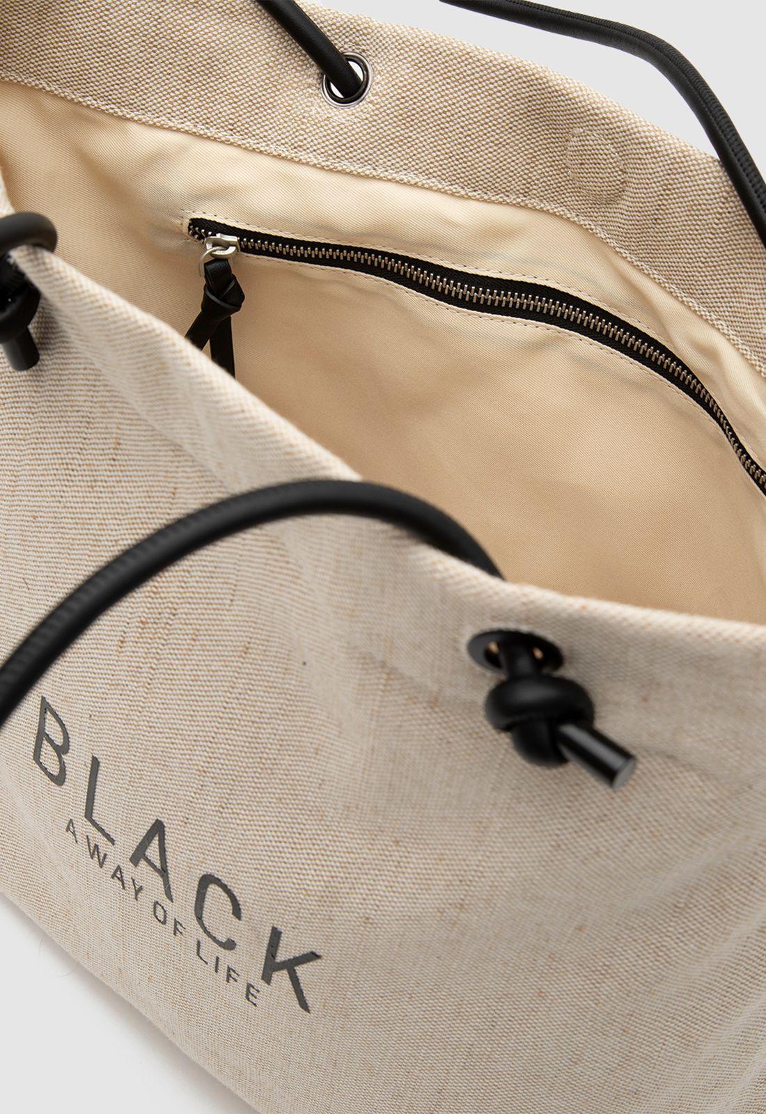 Tote Linen Beige Black Bubba-5