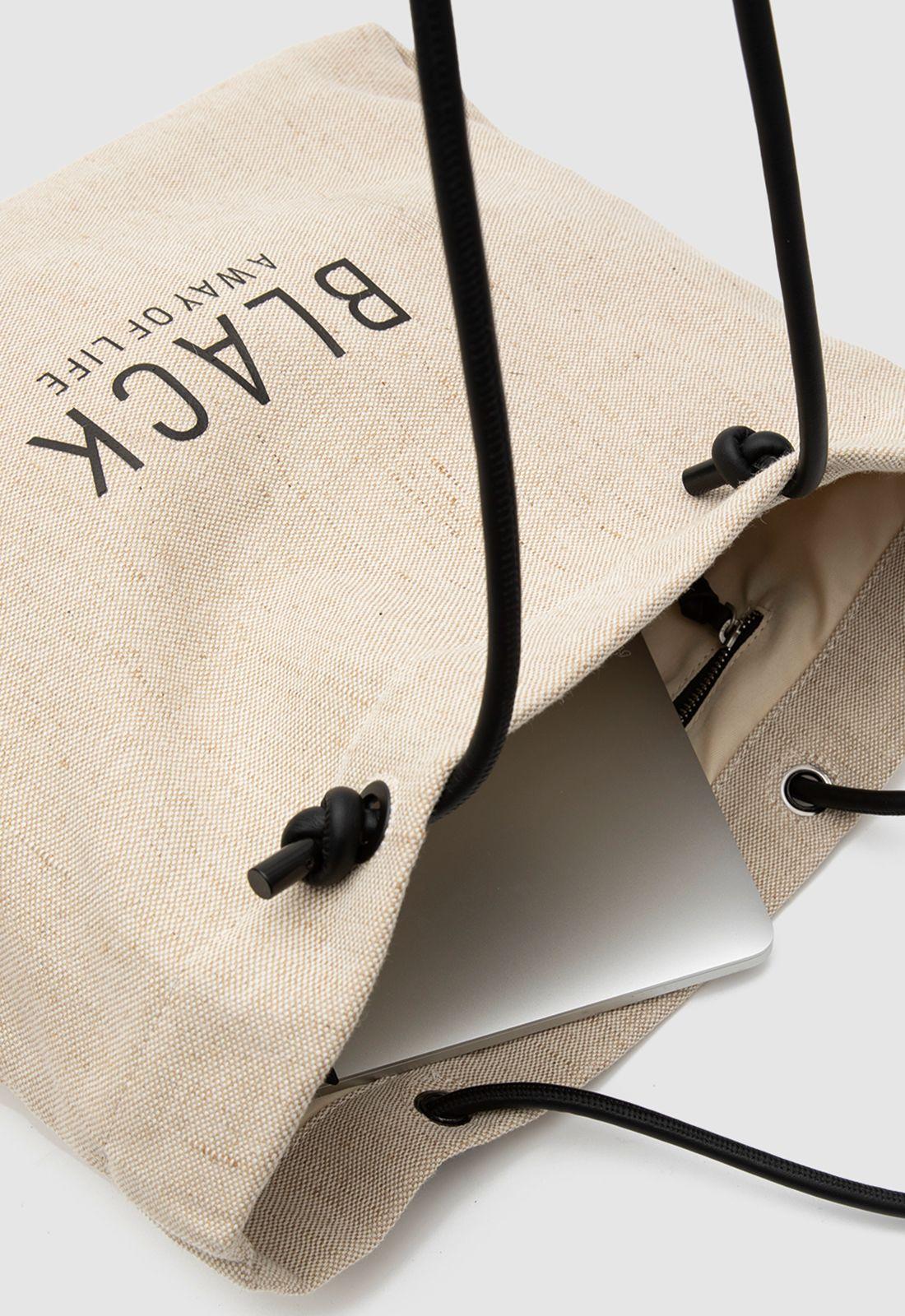 Tote Linen Beige Black Bubba-6