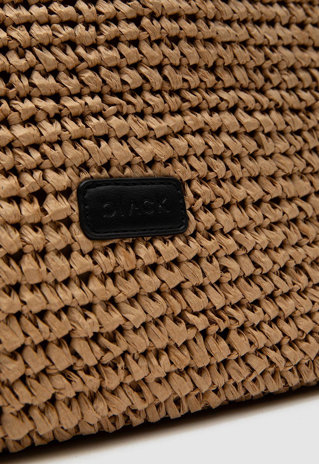 Bolso Tote Raffia Camel Black Bubba-3