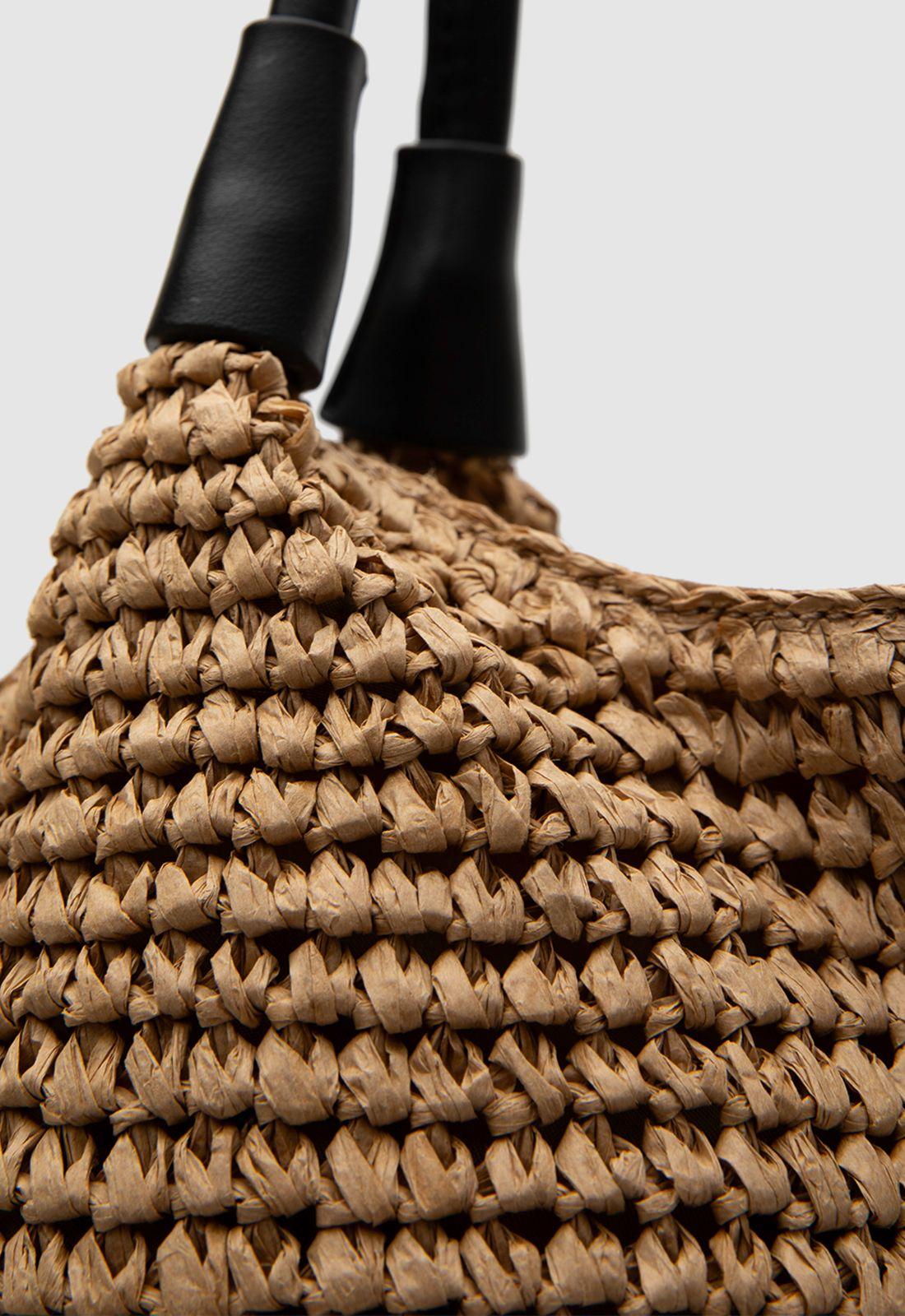 Bolso Tote Raffia Camel Black Bubba-4