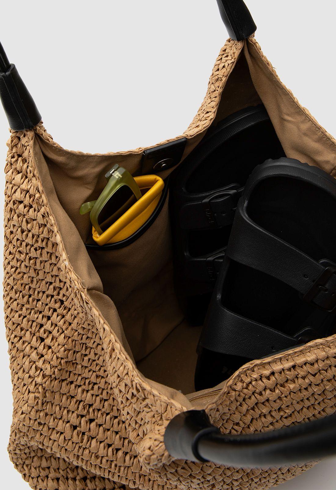 Bolso Tote Raffia Camel Black Bubba-5