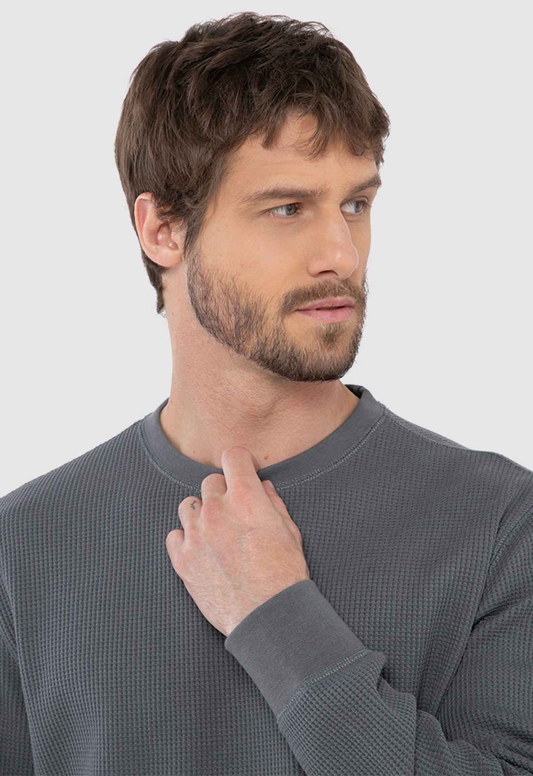 Poleron Crewneck Waffle Summer Grey Black Bubba-2
