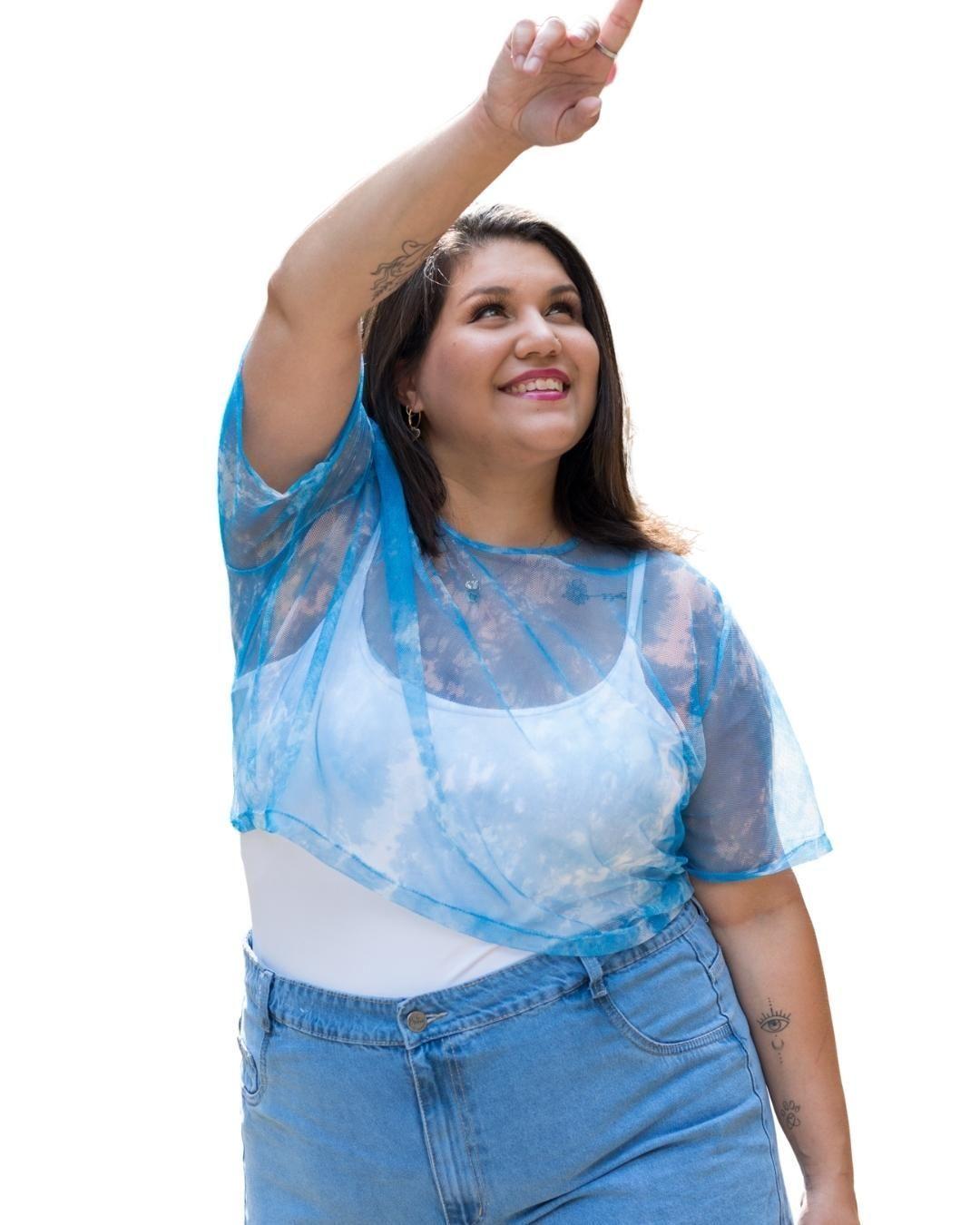 Crop Sky Malla Transparente Talla Grande Plus Size-0