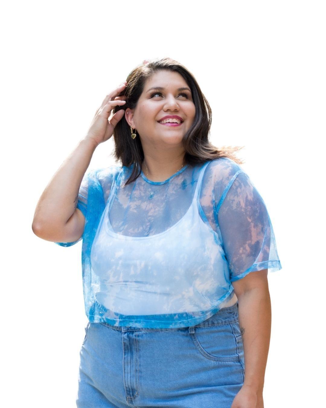 Crop Sky Malla Transparente Talla Grande Plus Size-1