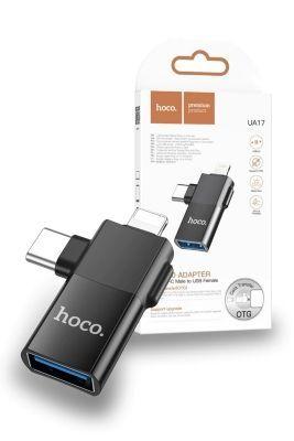Adaptador hoco ua17 lightning macho / type-c macho a usb hembra negro-2