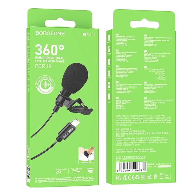 Micrófono lavalier Borofone BFK11 Elegante Lightning Negro-2