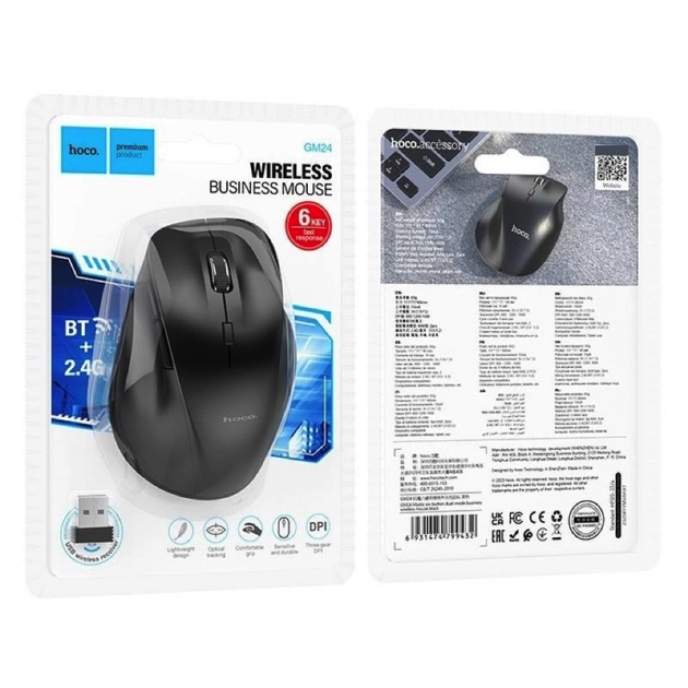 Mouse Inalámbrico ergonómico HOCO GM24 negro-4