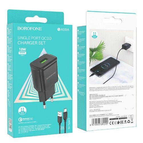 Cargador Borofone BA59A US-B a Typo-c negro 3.0a-2