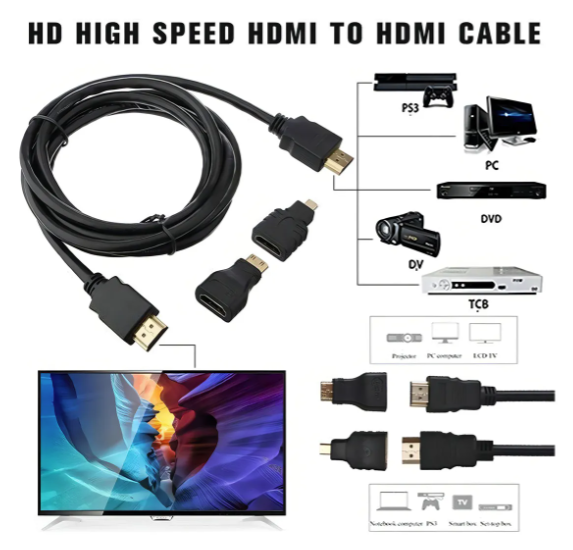 Cable Hdmi  3 En 1, Con Adaptadores Mini Hdmi Y Micro Hdmi-3