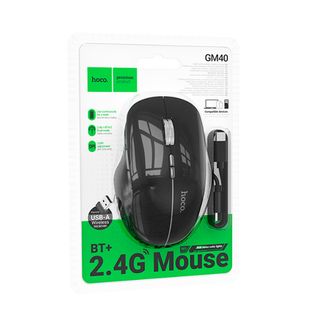 Mouse Inalámbrico Dual USB  y Bluetooth Hoco Gm40 1600 Dpi negri-3