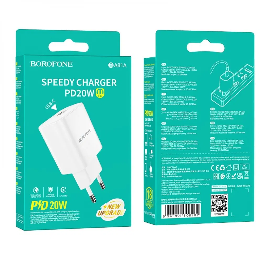 Cargador de pared USB-C Borofone BA81A 20W-3
