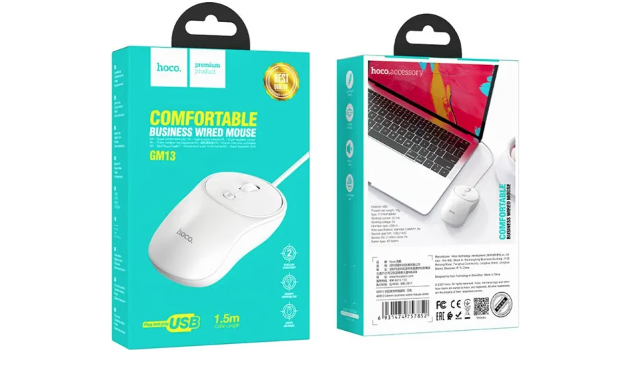 Mouse alambrico USB Hoco GM13 blanco-4