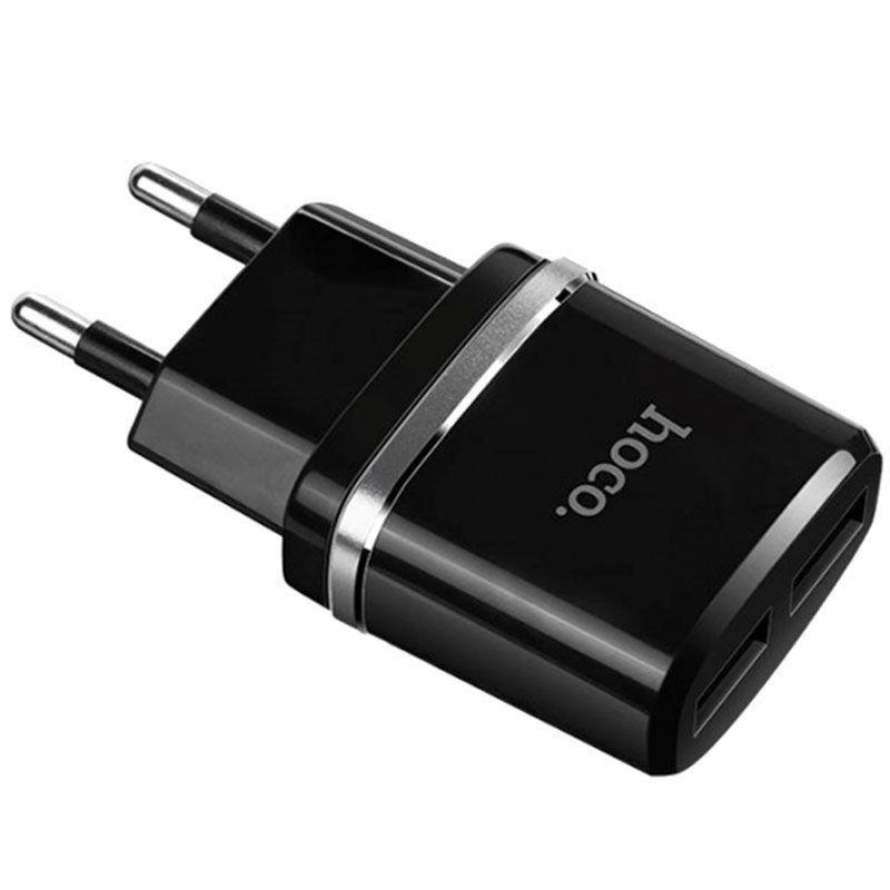 Cargador Hoco dual 2.4 USB C12 negro-0