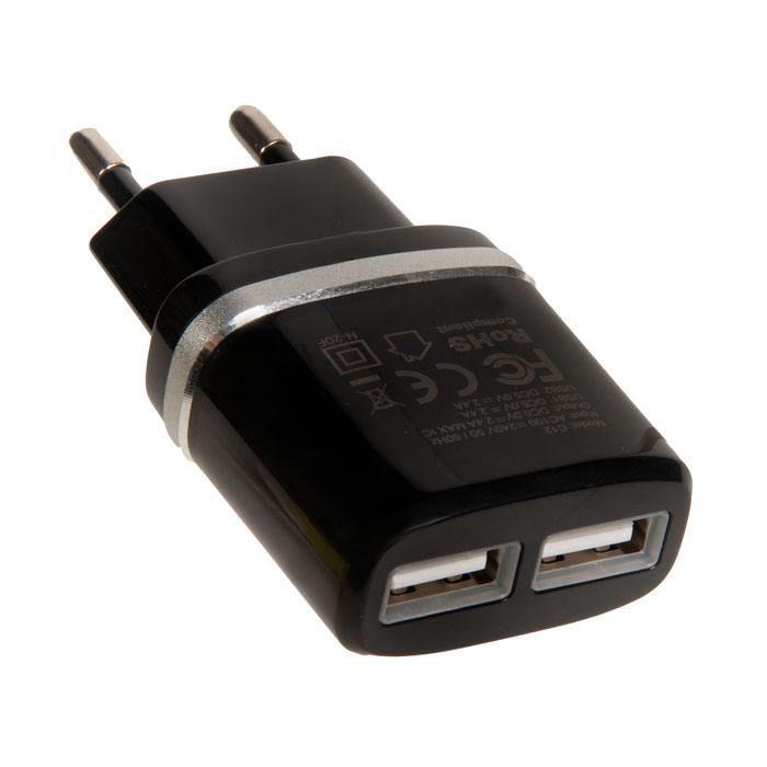 Cargador Hoco dual 2.4 USB C12 negro-1