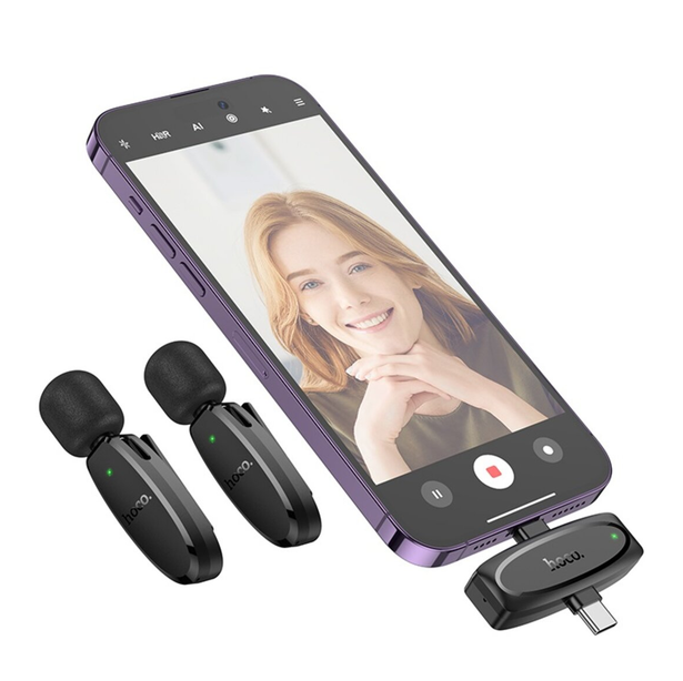 Micrófono inalámbrico Lavalier Dual  Lightning to USB-C Hoco L15-4