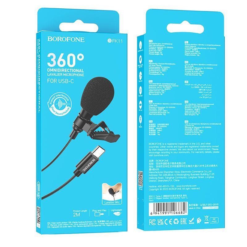 Microfono Borofone BFK11 de solapa Tipo-C negro-3