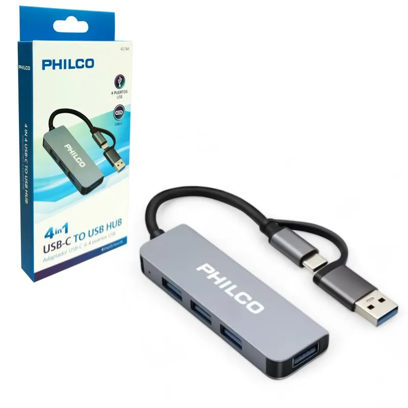 Adaptador 4 EN 1 Philco Tipo-C a puerto USB HUB 42184-1