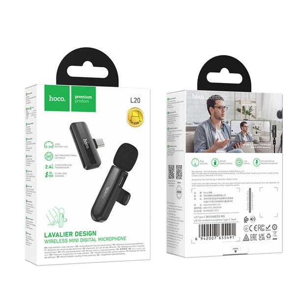 Micrófono  inalámbrico Lavalier USB-C Hoco L20-6